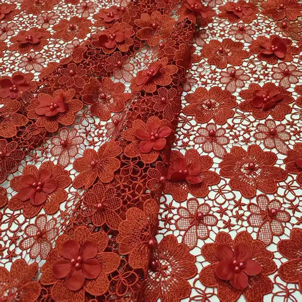3d Flower Water Soluble Lace Fabric Embroidered Bead Guipure Lace Fabric