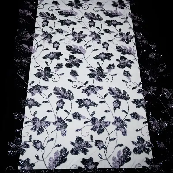 3d Embroidery Flower Applique Beads And Sequins Embroidered Lace Fabric