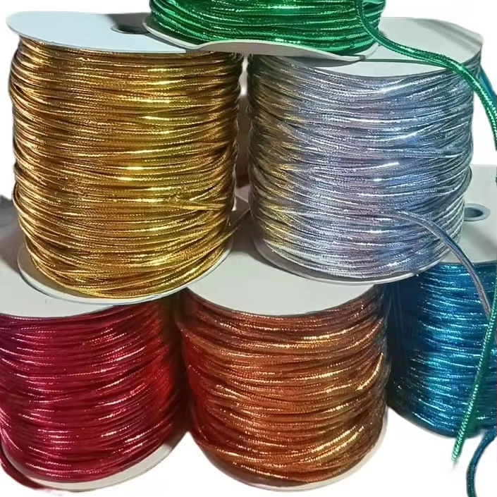 5 mm spalvingas metalinis poliesterio virvių papuošalų siūlų metalinis virvės virvė