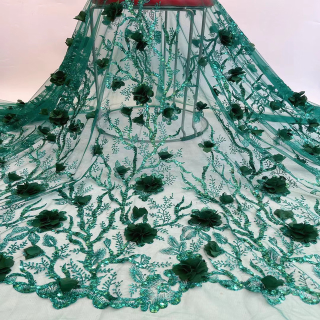 Bead Lace 2024 Mesh 3d Embroidered Applique Flower Embroidery Tulle Fabric