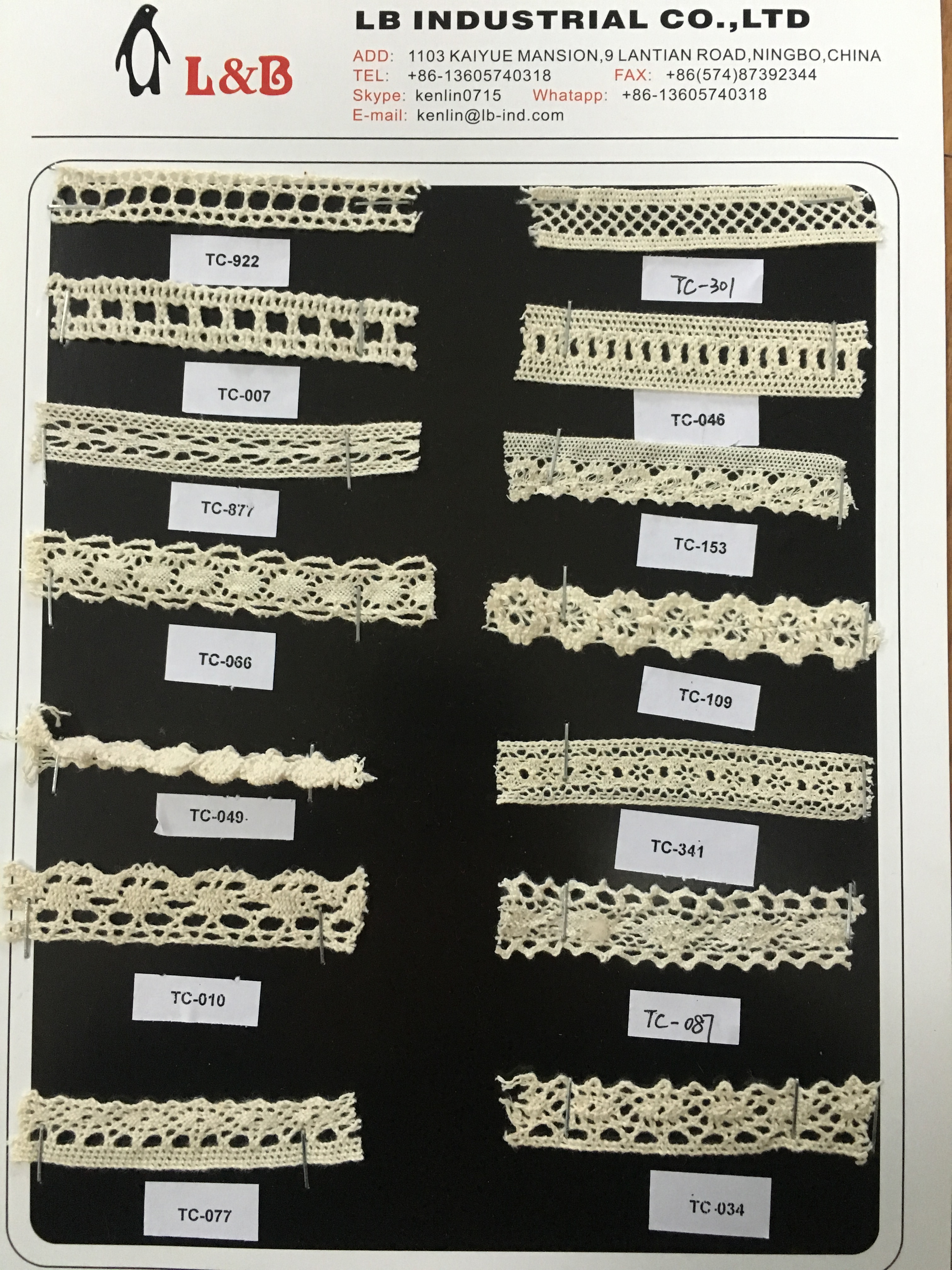 100% Cotton Sustainable Crocheted Embroidery Lace Knitted Trimming Cotton Lace